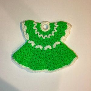 4/$15 🌻 Crocheted Green Dress Hanging Potholder